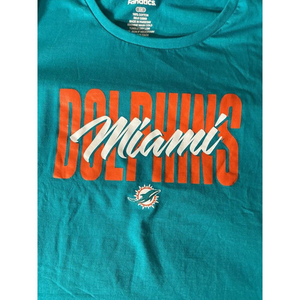 Miami Dolphins Shirt 3X Fanatics NFL Team Apparel Teal Long Sleeve Tee - Picture 2 of 9